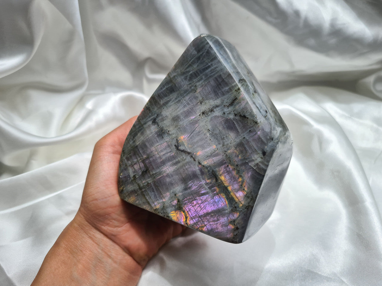 Rare Purple & Orange Chunky Labradorite standing Free Form 05