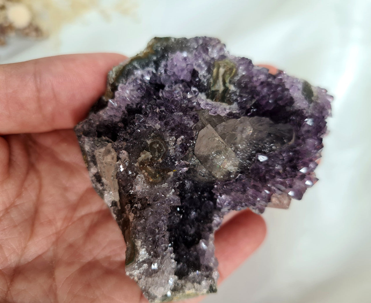 Flower Amethyst and Calcite Cluster 02