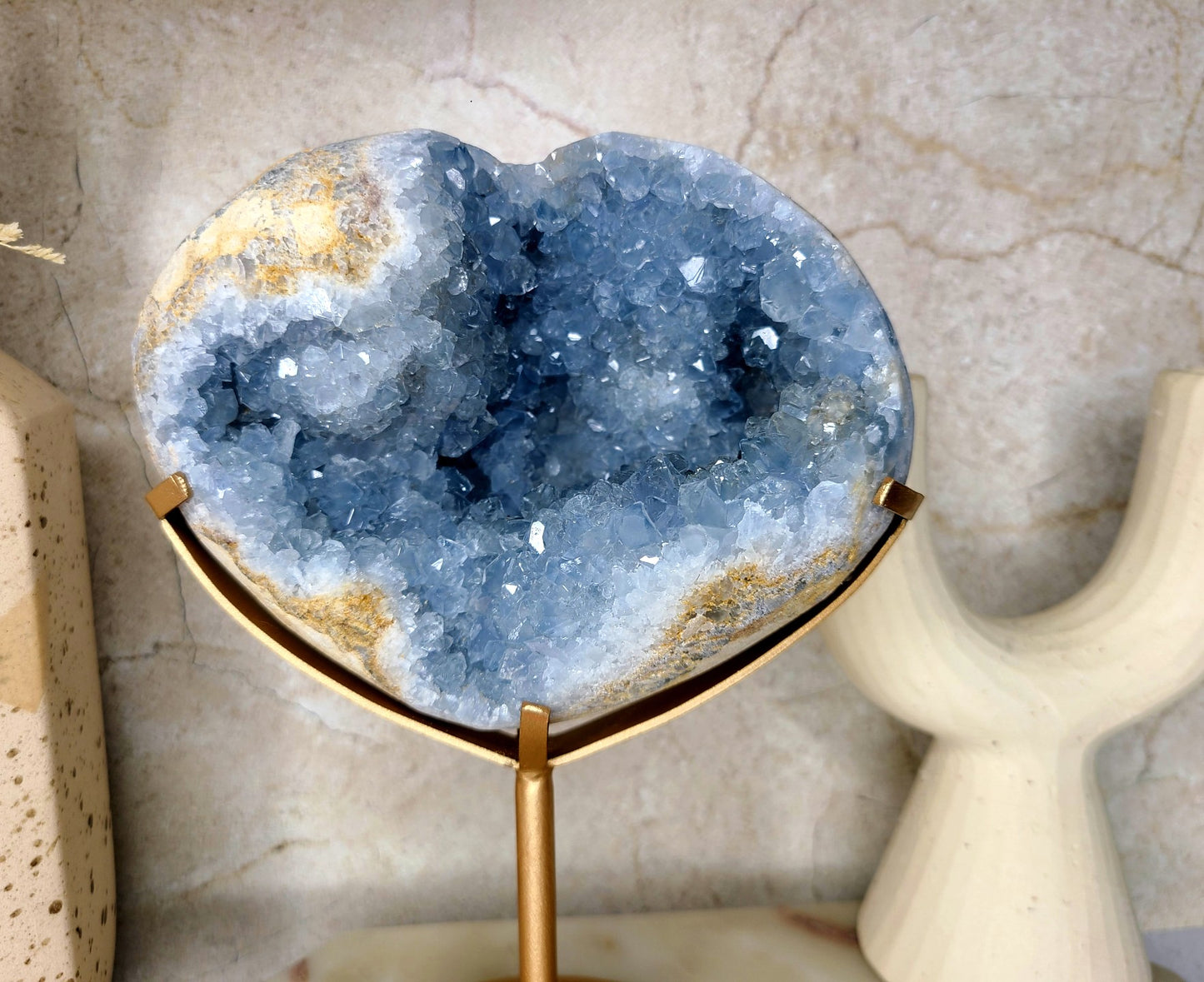 Celestite Heart on display stand 04- 1.6kg