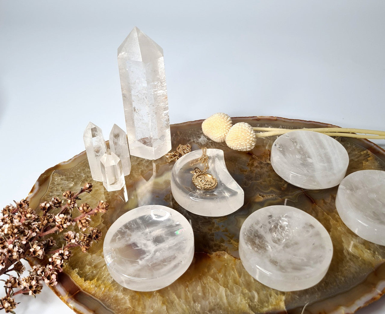 Mini Clear Quartz Moon Trinket