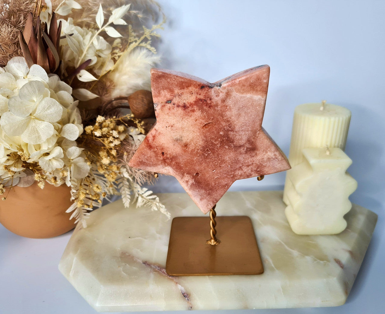 Pink Amethyst Star on Gold Stand 09