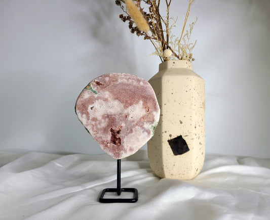 Druzy Pink Amethyst Slab on display stand - 13