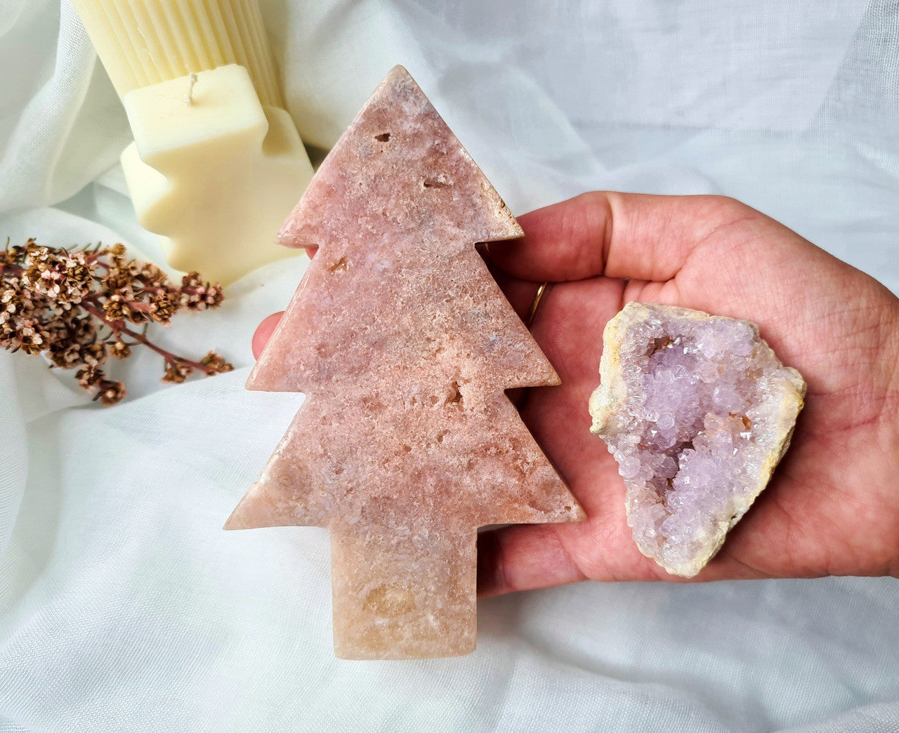 Pink Amethyst Xmas Tree & Geode Gift Pack