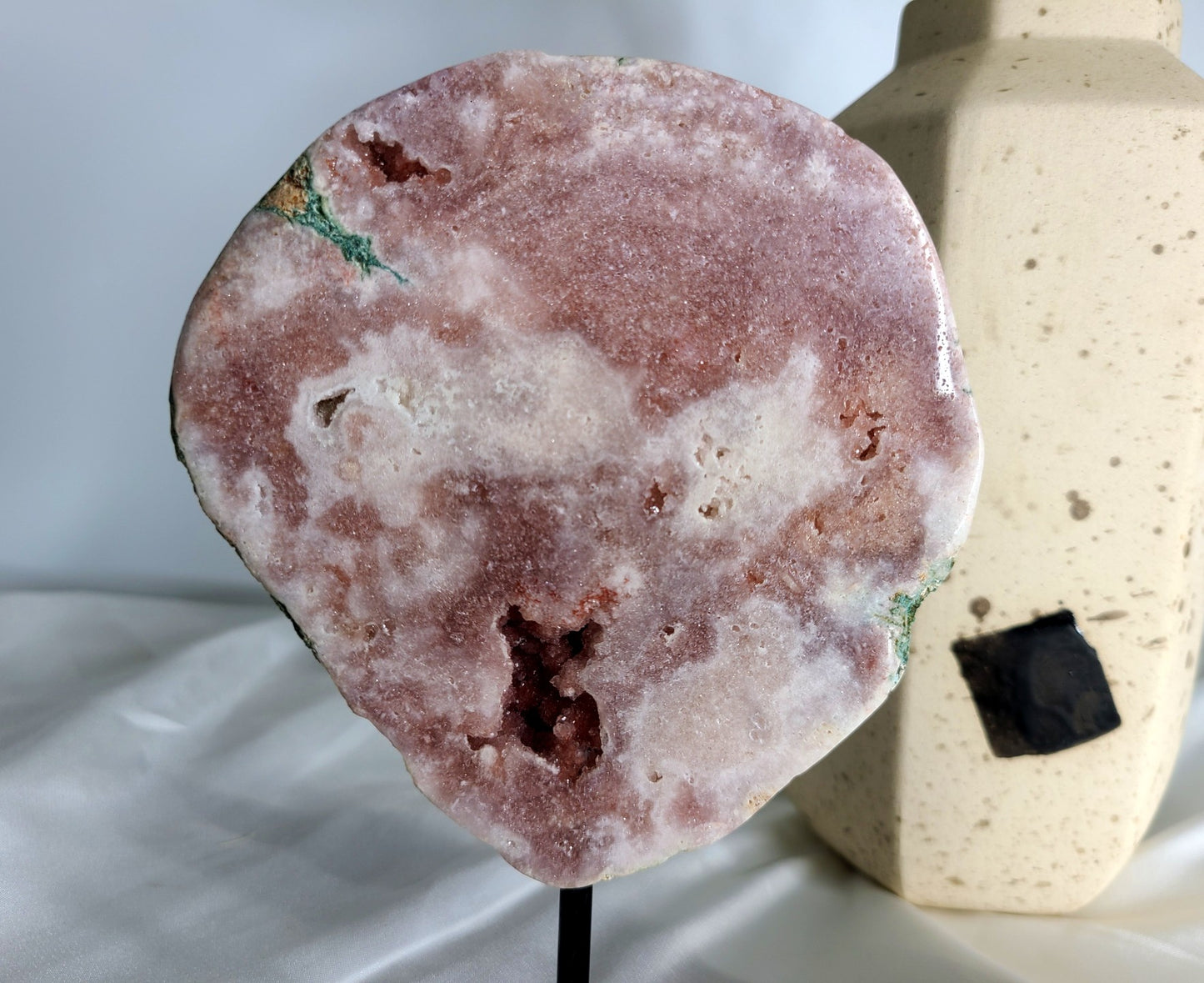 Druzy Pink Amethyst Slab on display stand - 13