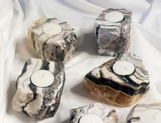 Zebra Calcite Candle Holder