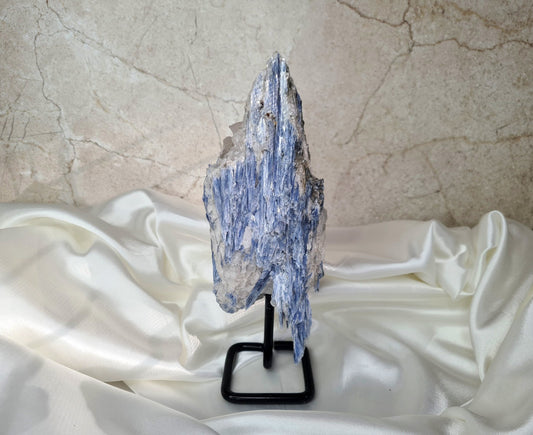 Raw Blue Kyanite Specimen on display stand 02