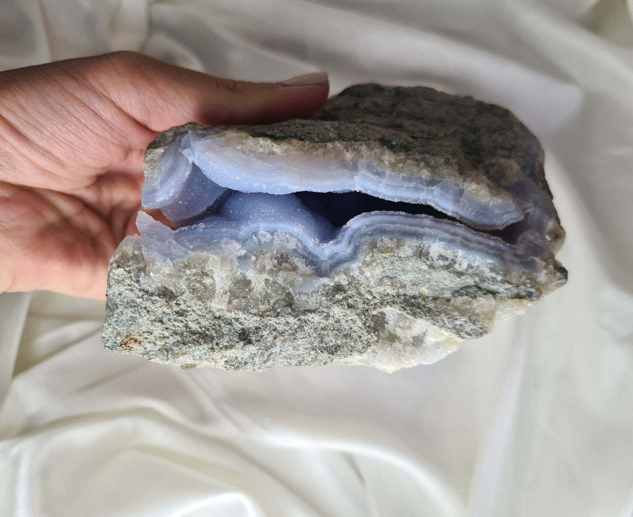 Natural Blue Lace Agate Geode Specimen 01