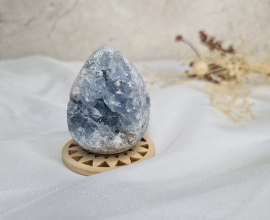 Celestite Cluster Egg on stand 07