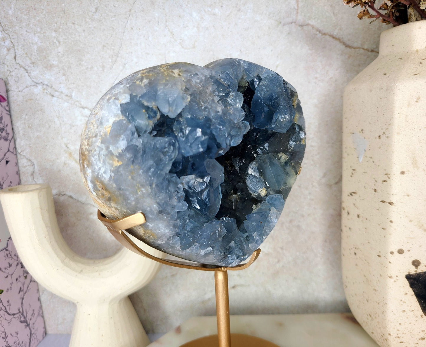 Celestite Heart on display stand 03 - 1.8kg