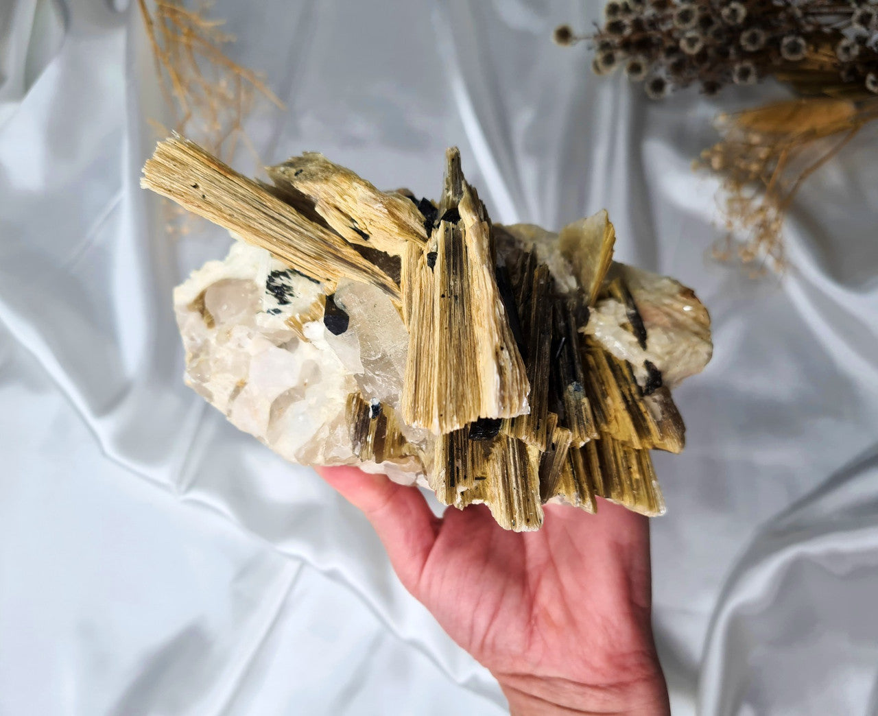 Golden Mica Specimen with Black Tourmaline & Quartz