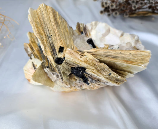 Golden Mica Specimen with Black Tourmaline & Quartz