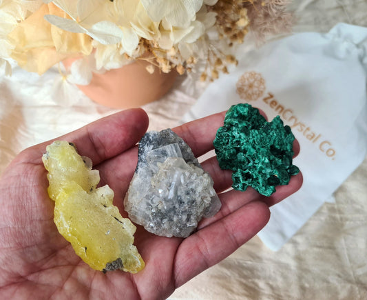 Silky Malachite, Apophyllite & Yellow Brucite Bundle