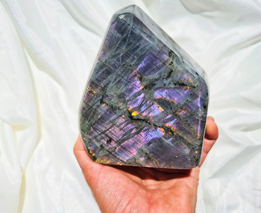 Rare Purple & Orange Chunky Labradorite standing Free Form 05