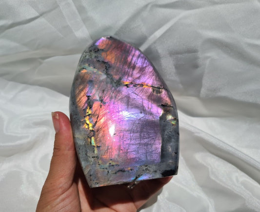 Rare Purple & Orange Flashy Labradorite standing Free Form 04