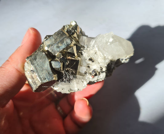 Pyrite and Clear Quartz Cluster Specimen 01