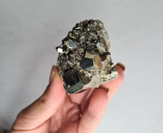 Pyrite and Clear Quartz Cluster Specimen 07