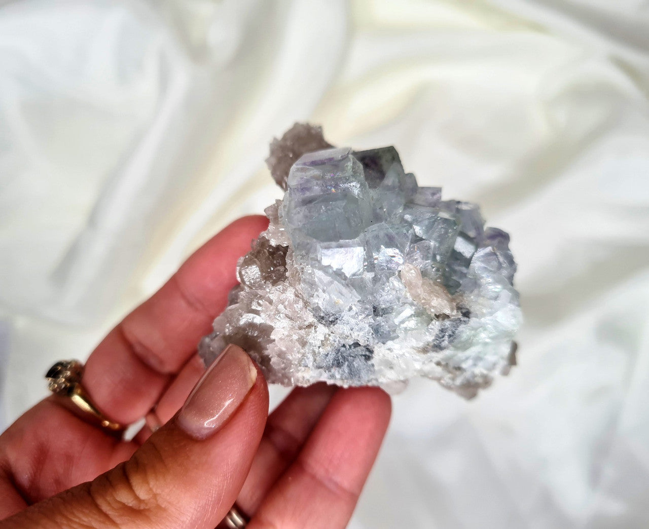 Green Cubic Fluorite & Smoky Quartz Cluster 01